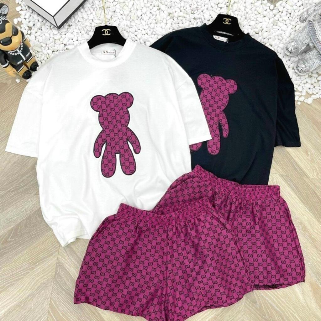 Set đồ bộ nữ mặc nhà áo thun hình gấu và quần ngắn chất liệu thun cotton freesize cho nữ đi chơi MAIMAIHOME