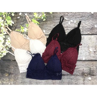 Áo bralette ren gợi cảm, áo bra 2 dây ren hoa dáng dài, Leblurshop