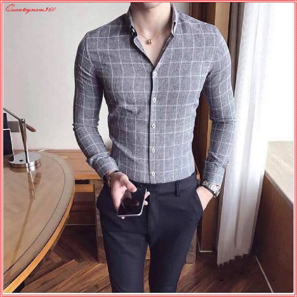 Sơ mi công sở  dài tay, Sơ mi nam chất đũi dày dặn họa tiết kẻ ca rô | BigBuy360 - bigbuy360.vn