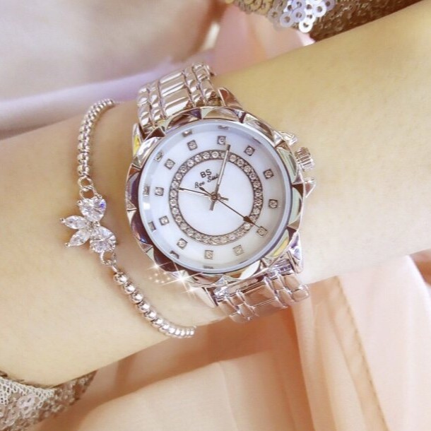 Đồng hồ nữ BeeSister BS dây hợp kim mặt chấm đá độc đáo phong cách + Tặng hộp đồng hồ sang trọng (Đỏ hoặc đen)