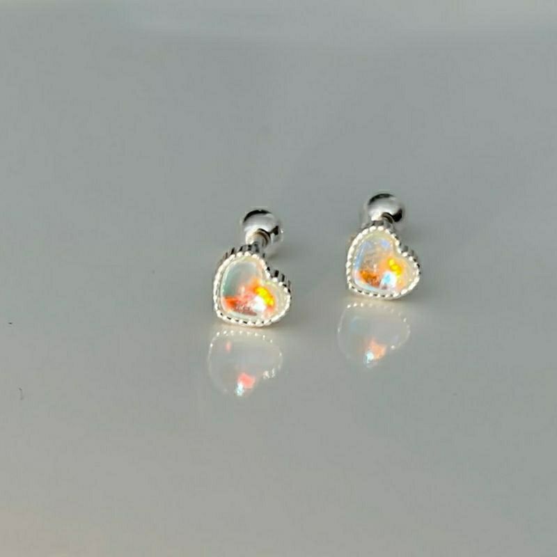 Bông Tai Trái Tim Đá Moonstone Nhân Tạo Chuôi Bi Bạc Ý S925 Cao Cấp Giá 1 Chiếc - BLACMEO