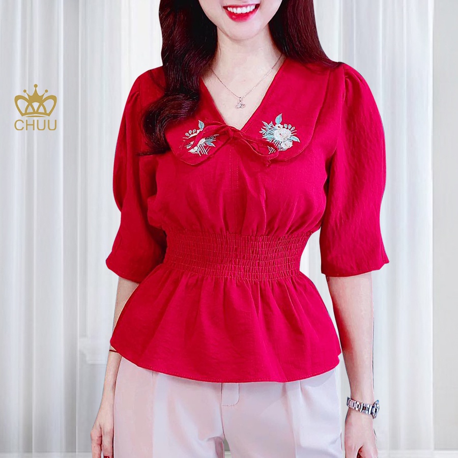 Áo Peplum cổ sen thêu hoa hồng CHUU A6979