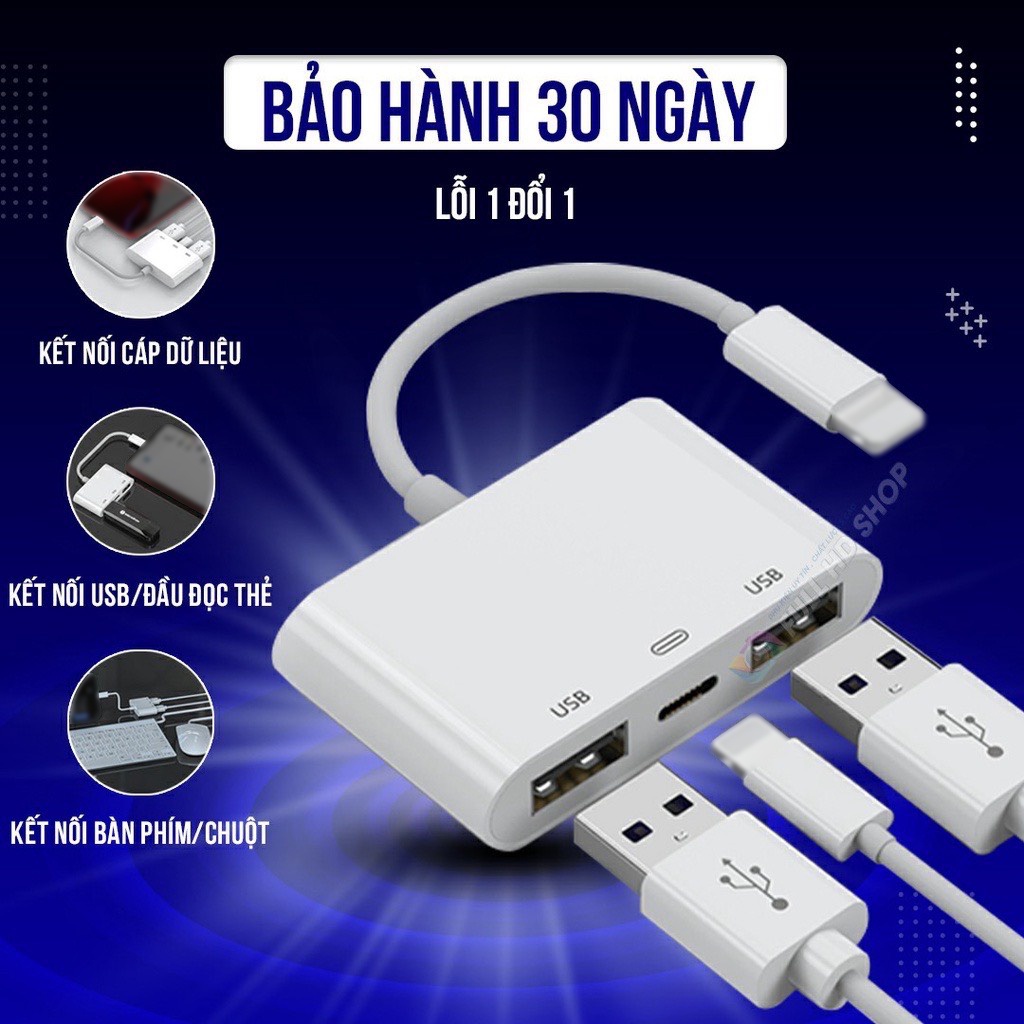 Cáp OTG Light. ning Cáp OTG i. ph0ne Light. ning To USB Có Cổng Sạc Bảo Hành 30 Ngày Lỗi 1 Đổi 1 Full HD Shop Mã HD02