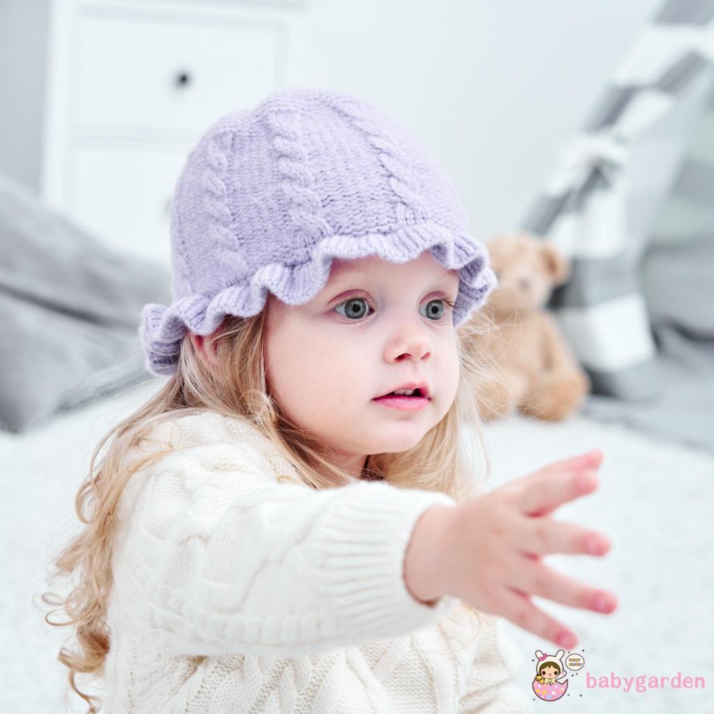 Mũ dệt kim màu trơn mềm mại giữ ấm mùa đông cho bé gái