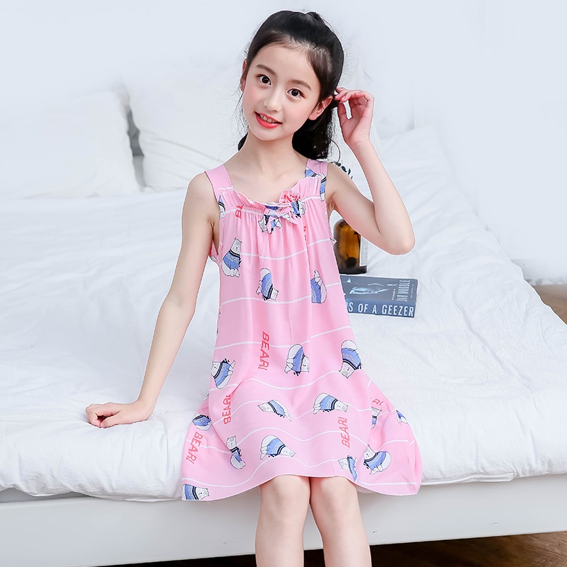 Đầm Ngủ Cotton Mỏng Họa Tiết Hoạt Hình Dễ Thương Cho Bé Gái 95-165cm