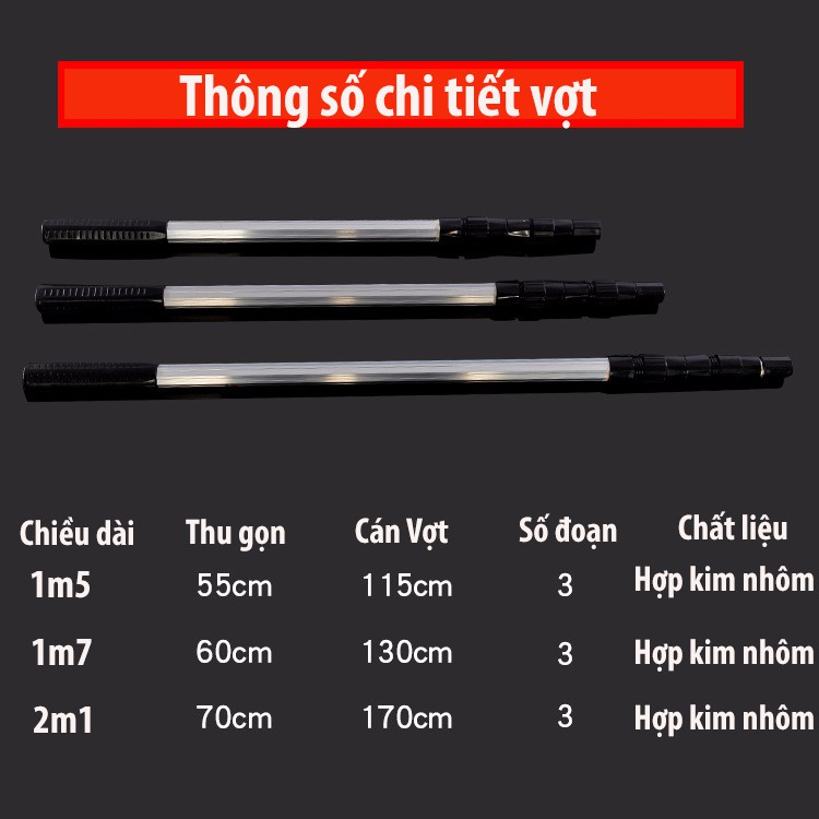 Vợt Cá Gấp Gọn Vành Tròn nhôm 1m5 - 2m1 KK-3