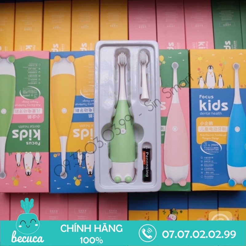 [Kèm Pin] Bàn Chải Điện Cho Bé Focus Kids Sạch Răng Tiện Lợi Chống Nước IPX5 Máy Đánh Răng Tự Động Cho Bé