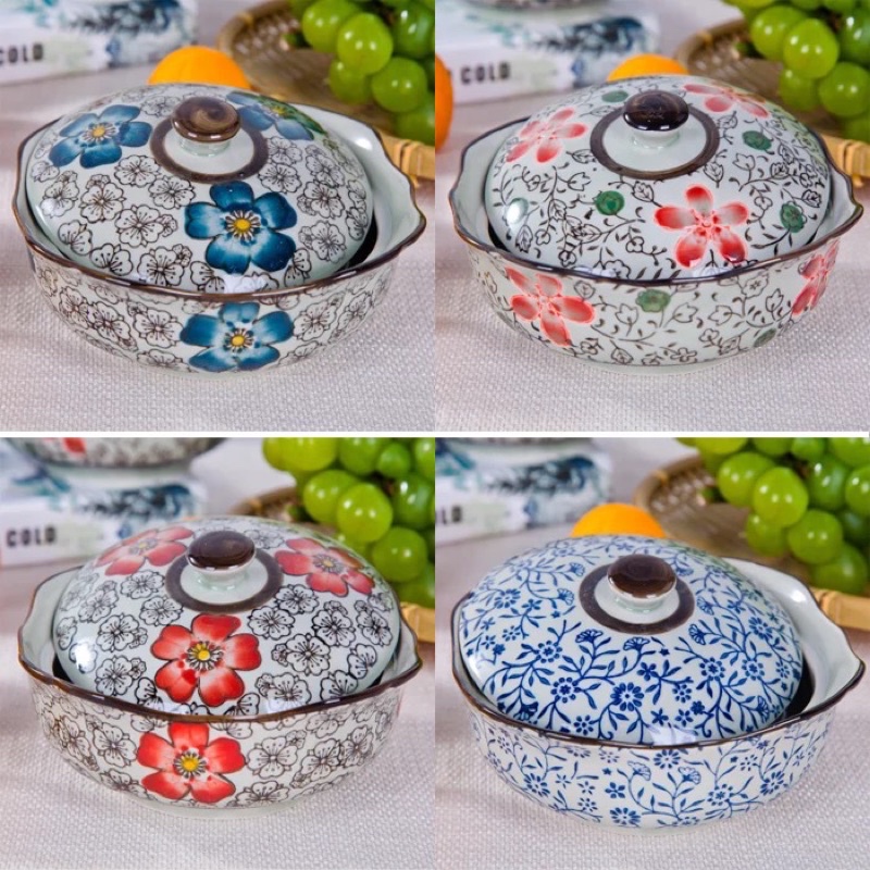 Thố có nắp hoa văn phong cách Nhật Bản