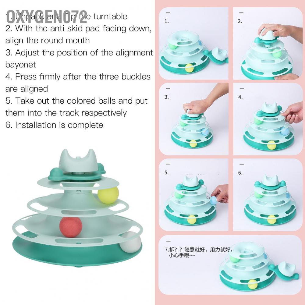 Oxygen072 Đồ chơi Bàn xoay mèo 4 cấp độ có thể tháo rời ngăn ngừa trầy xước Đồ chơi theo dõi tương tác cho cưng
