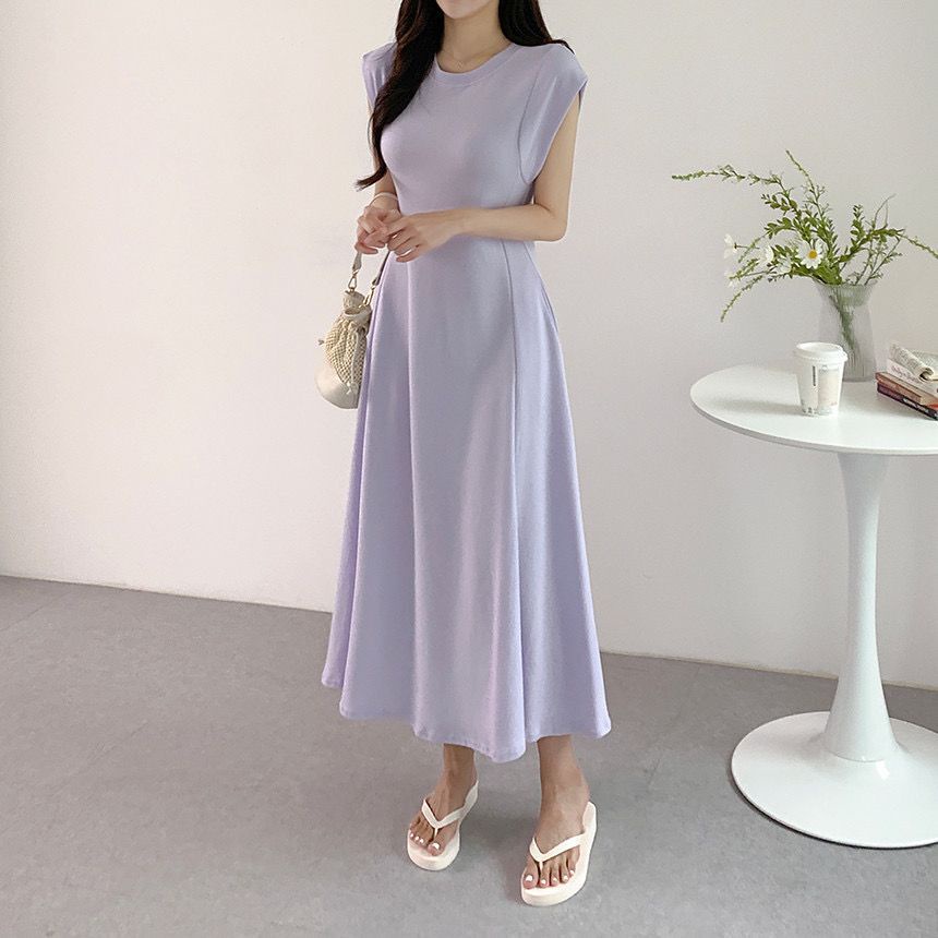 Đầm Trơn Màu Không Tay Thời Trang Mùa Hè Pháp Đơn Giản 53814