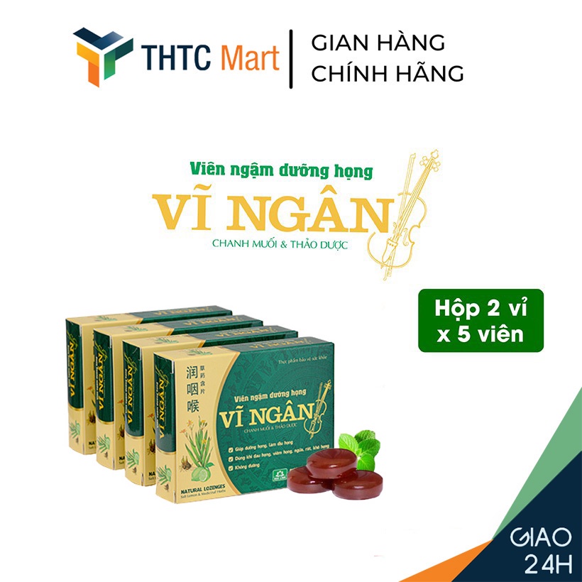 Viên ngậm dưỡng họng chanh muối và thảo dược Vĩ Ngân - Hộp 2 vỉ x 5 viên