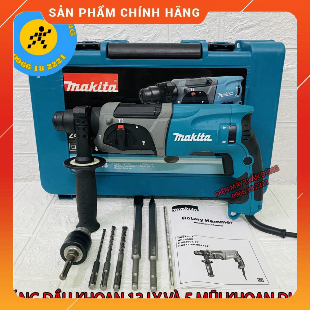 [GIÁ GỐC] Máy khoan đục bê tông Makita HR2470F, tặng 5 mũi và đầu khoan 13 ly [CAM KẾT CHÍNH HÃNG]