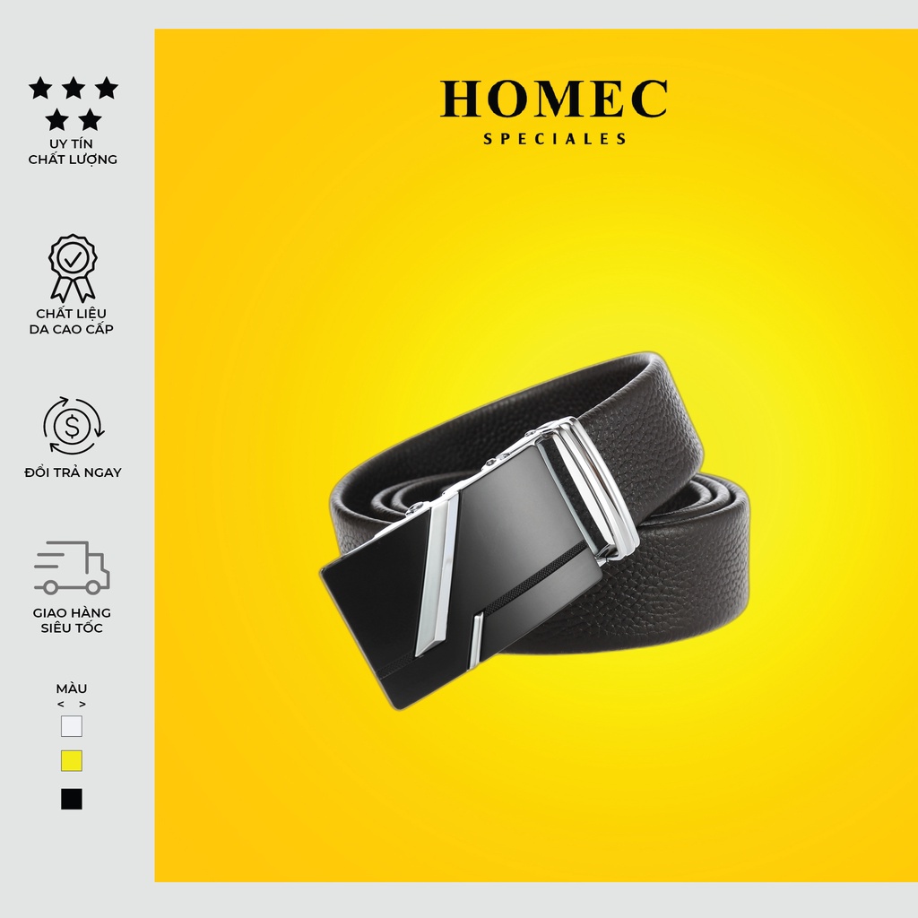 Thắt lưng Nam chất liệu da cao cấp HOMEC 38 khóa tự động kiểu dáng hiện đại - Dây lưng nam cao cấp - HOMEC
