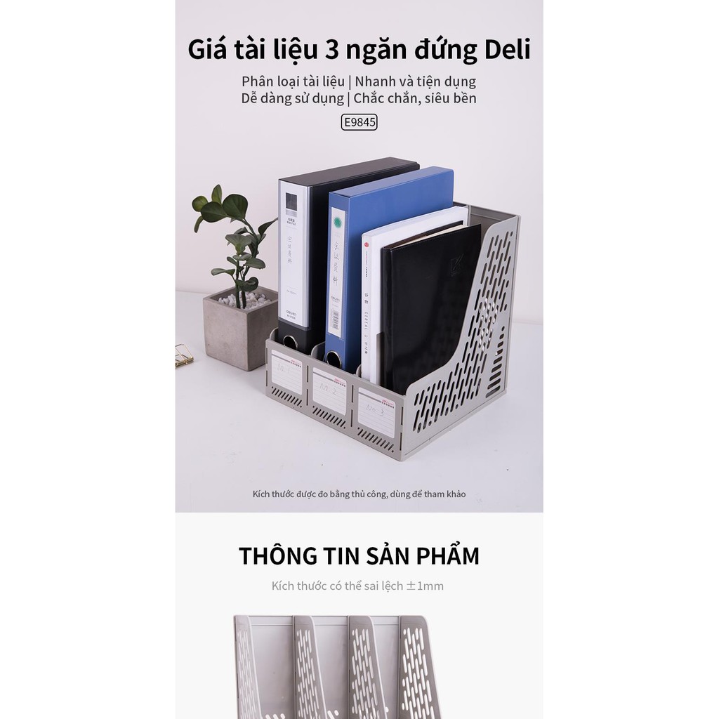 Giá tài liệu 3 ngăn đứng Deli - nhựa PP - Ghi xám - E9845