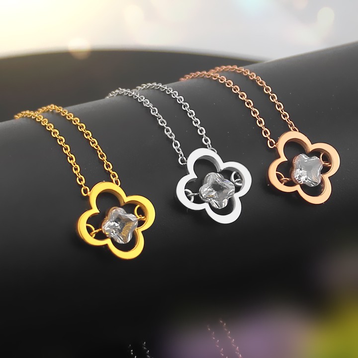 Dây chuyền nữ titan hoa 4 cánh siêu đẹp, bền màu chuẩn thời trang, dễ phối đồ