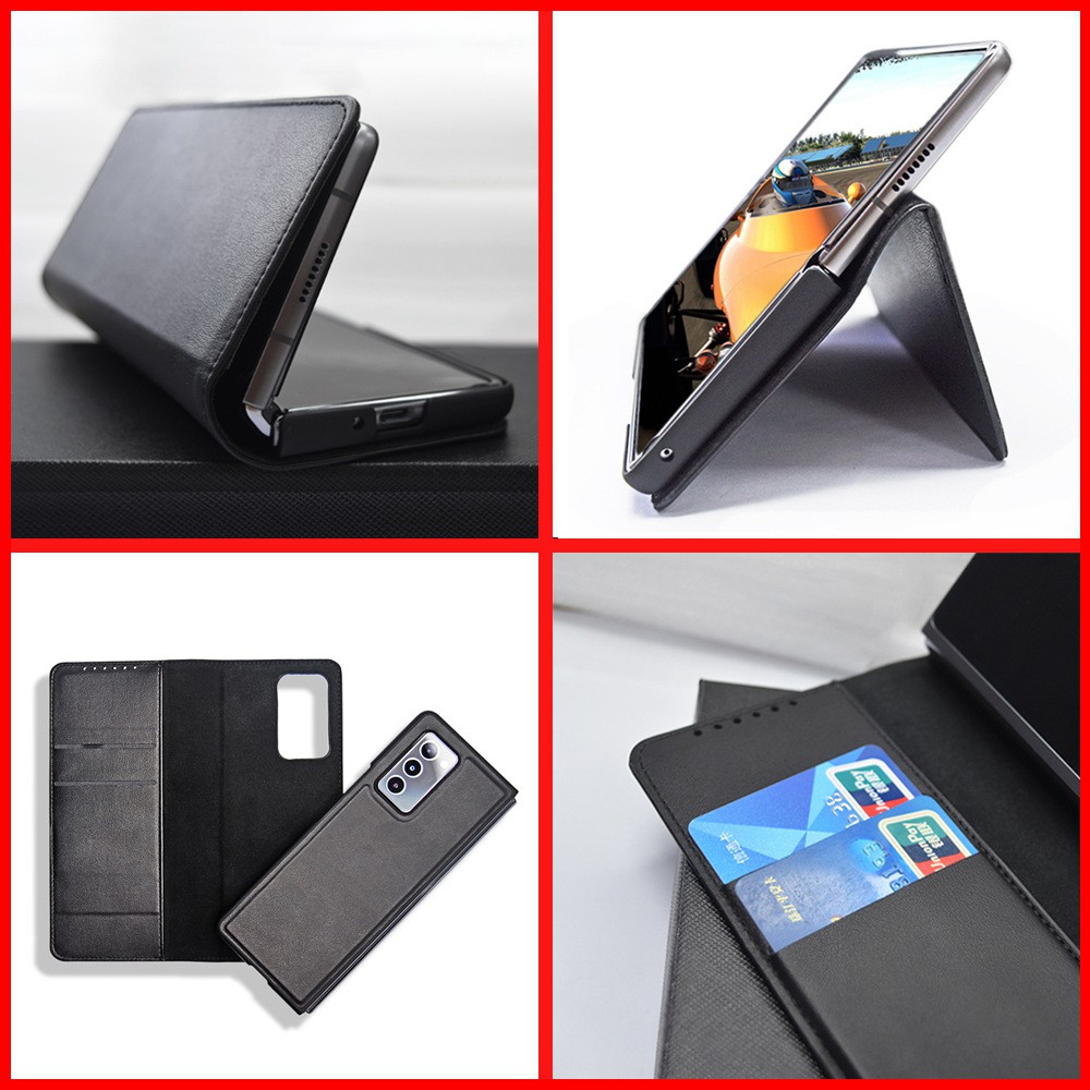Bao da điện thoại dạng ví có ngăn để thẻ nam châm màu đen dành cho Samsung Galaxy Z Fold 2 5G 2020