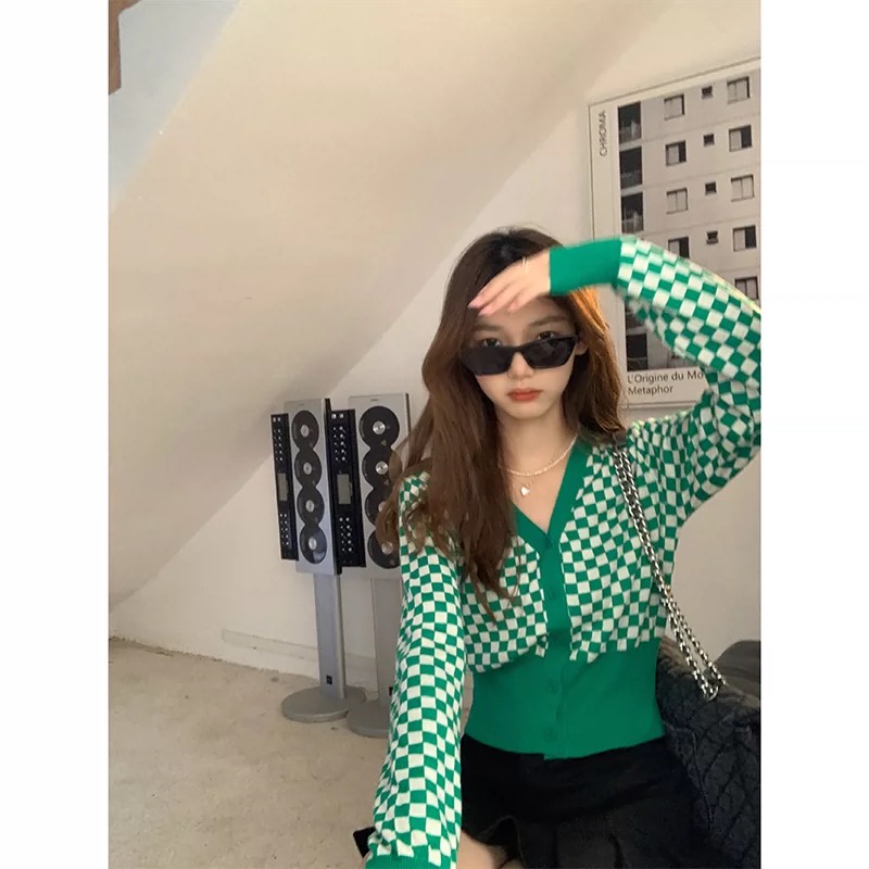 SUXI Áo khoác len tay dài cổ chữ V thời trang cho nữ