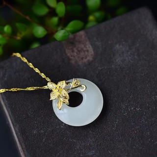 Mạ Vàng Bạch Tuộc Ngọc Ngọc 925 Bạc Hetian Chalcedony Mặt Dây Chuyền Khóa An Toàn Phong Cách Dân Tộc Cổ Phương Pháp Vòng Cổ Nữ