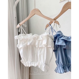 [GIÁ HUỶ DIỆT] Áo 2 Dây Bèo Hở Vai - Áo Nhún Bèo Điệu Dáng Hàn Quốc Chất Voan Đẹp (có ảnh thật)