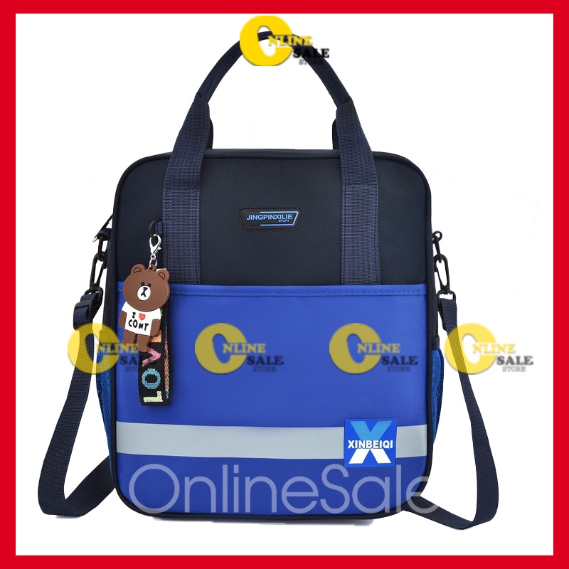 Size 33-Túi xách cặp học thêm 2 kiểu đeo chéo hoặc balo tiểu học cho bé trai bé gái KT 33x29x10cm Ba lôTặng kèm móc Gấu