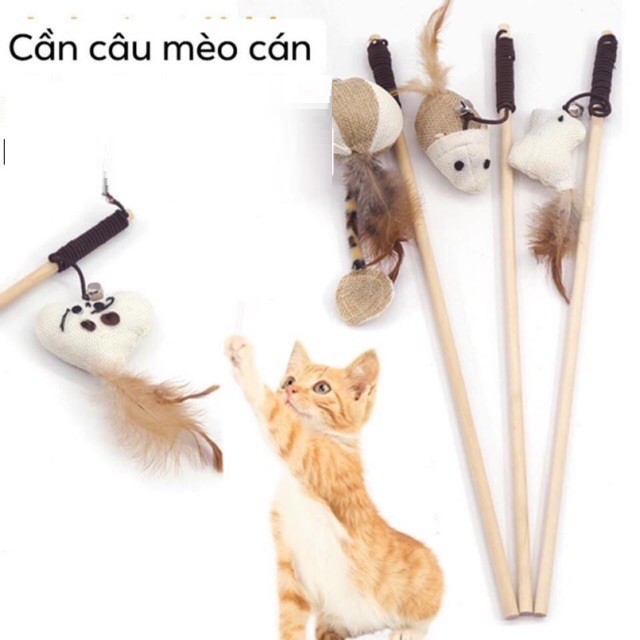 SP1213 - Cần câu mèo cao cấp (cán gỗ) đồ chơi cho mèo