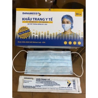 [GIÁ SẬP SÀN ]  Khẩu trang y tế đã tiệt trùng Danameco (50 chiếc, bao nilon) - Phổ biến tại các bệnh viện lớn