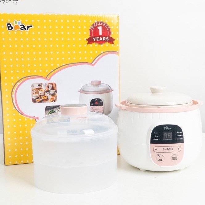 Nồi Nấu Cháo Chậm Bear, Nồi Nấu Cháo Cho Bé Ninh Hầm Chưng Hấp Cách Thủy Bear 0.8L Cao Cấp Bản Quốc Tế