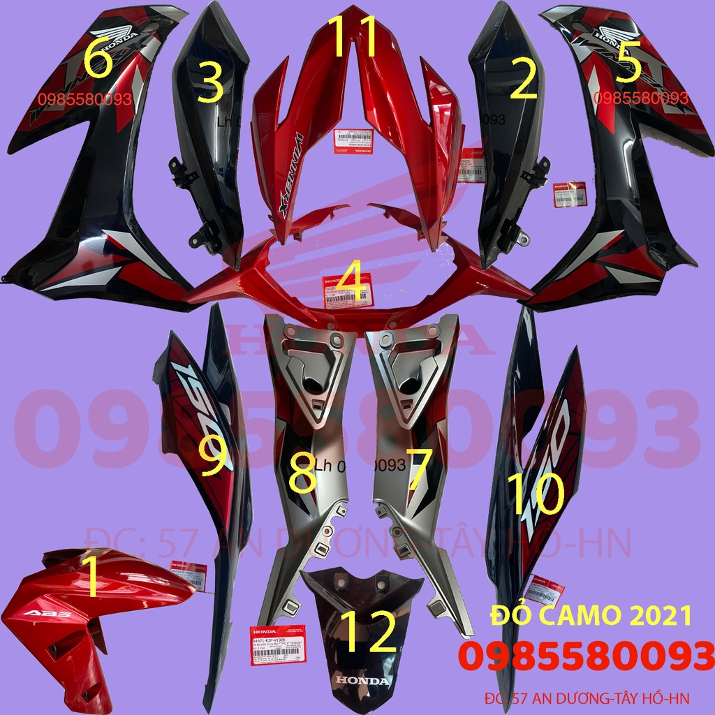 Dàn áo,dàn mủ, bộ vỏ winner X đỏ Camo bản 2021 chính hãng