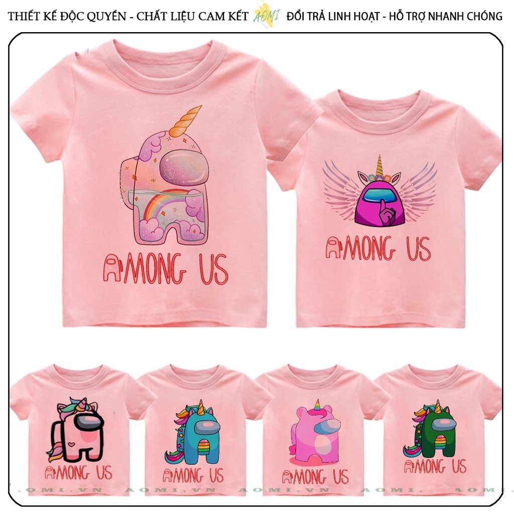 ÁO THUN PINK AMONG US UNICORN KID PHÔNG NAM NỮ GIA ĐÌNH CẶP ĐÔI CÓ SIZE TRẺ EM CHO BÉ TRAI GÁI AOMIVN