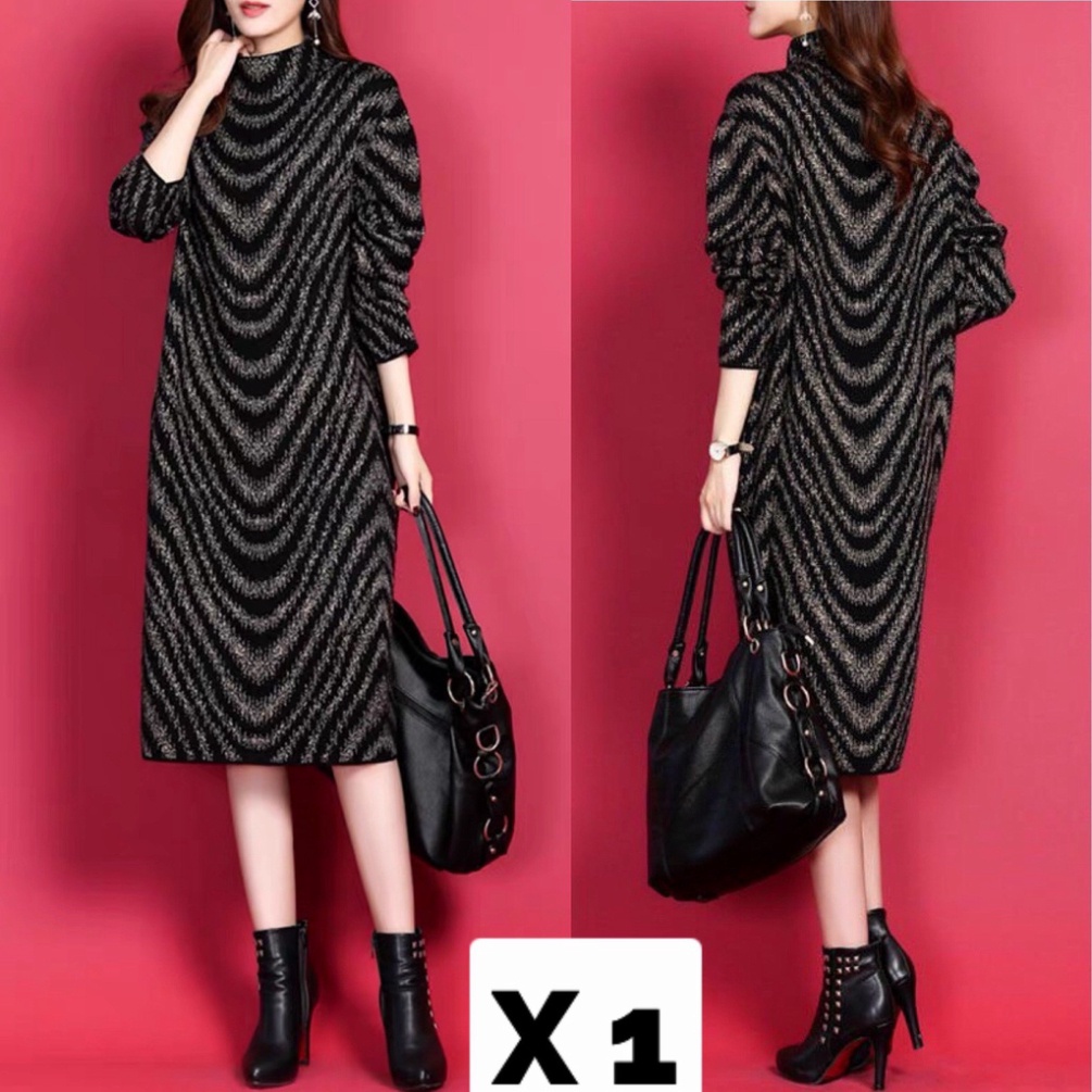 VÁY LEN DÀI DÁNG SUÔNG QUẢNG CHÂU, CỔ TRÒN, DÀI TAY