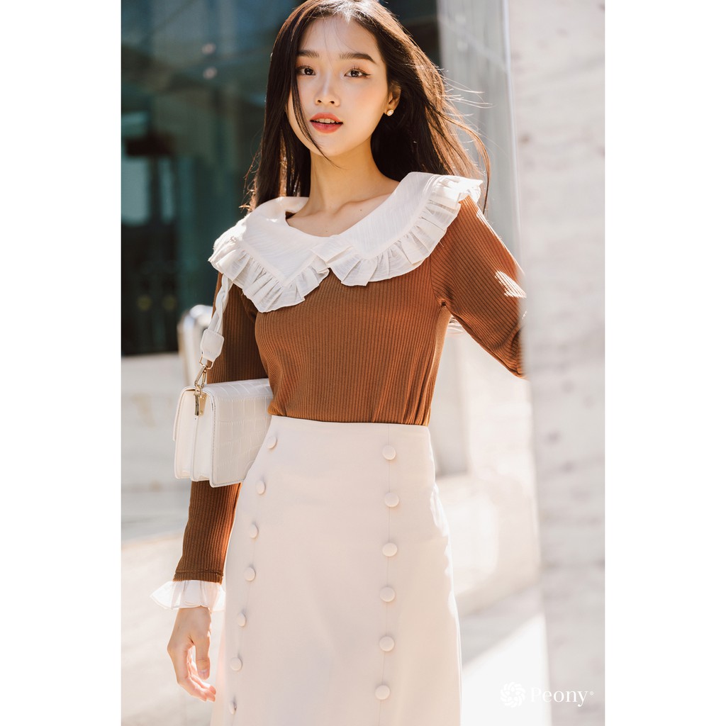 Áo kiểu nữ len tăm, cổ sen Peony Design - AMANDA TOP