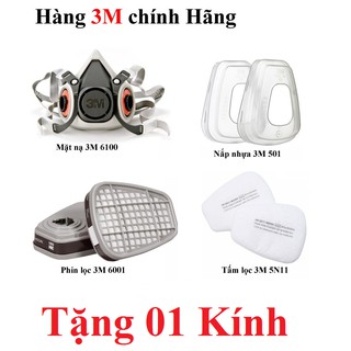 (CHÍNH HÃNG) Bộ Mặt Nạ Phòng Độc 3M 6200 + 2 Phin Lọc 6001 Chống Hóa Chất ,Phun Sơn