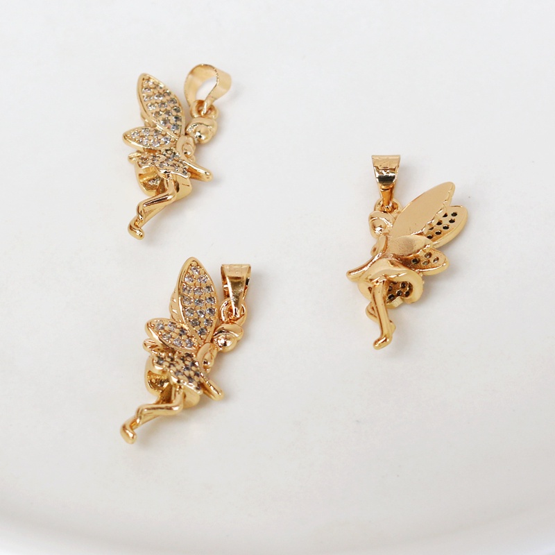 Mặt Dây Chuyền Đồng Mạ Vàng 14K Đính Đá Zircon 10 * 20mm