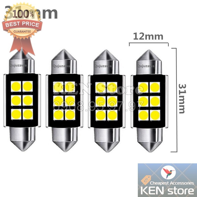 Bóng led trần ô tô, bóng soi biển số 6 chip 3030 siêu sáng