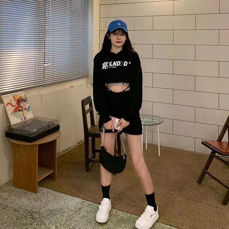 Áo Hoodie Lửng Tay Dài In Họa Tiết Thời Trang Dành Cho Nữ