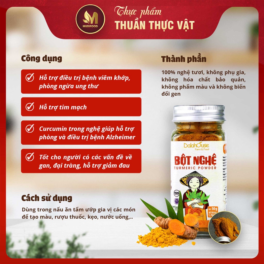 Bột Nghệ Sấy Lạnh Dalahouse 50 Gram, Bột Gia Vị Hữu Cơ Nguyên Chất Công Nghệ Tiêu Chuẩn Châu Âu