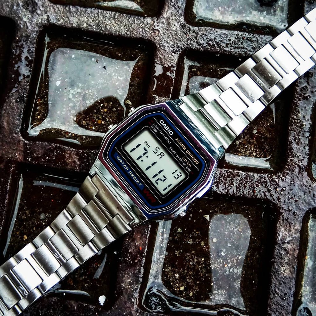 Đồng hồ Nam Nữ Unisex Casio A158 mặt vuông dây bạch kim