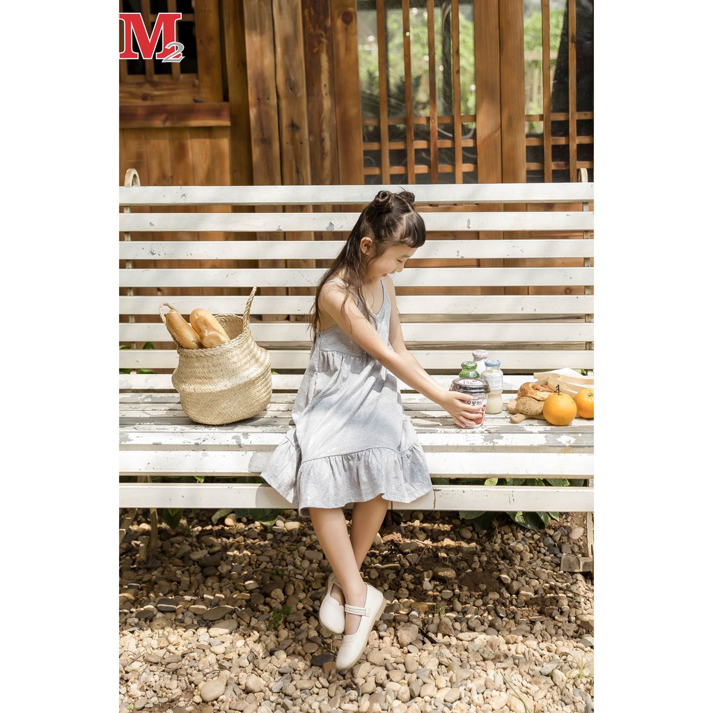 Váy bé gái mùa hè hai dây màu xám cho bé từ 3 - 8 tuổi DFM0023 Thời trang M2