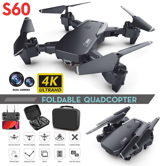 Flycam, flycam giá rẻ S60 Camera 4k 1080P, máy bay không người lái quay phim, chụp ảnh, chống rung quang học