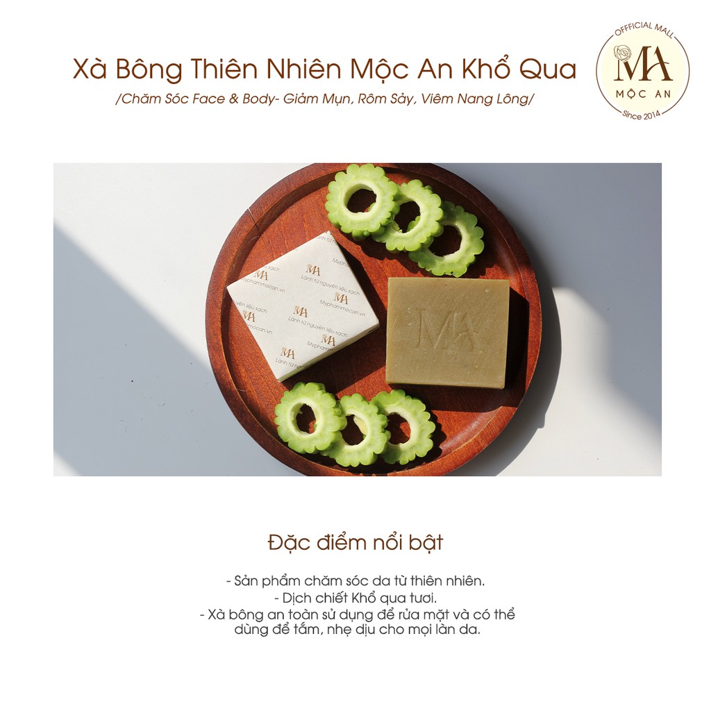 Xà Bông Thiên Nhiên Mộc An Khổ Qua Chăm Sóc Face & Body- Giảm Mụn, Rôm Sảy Handmade 100g