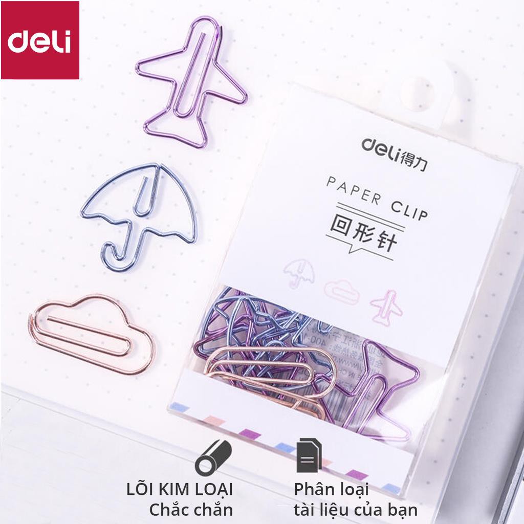 Ghim vòng kẹp giấy kim loại nhiều hình Deli - 1 set 12 chiếc - 55/56 [Deli]