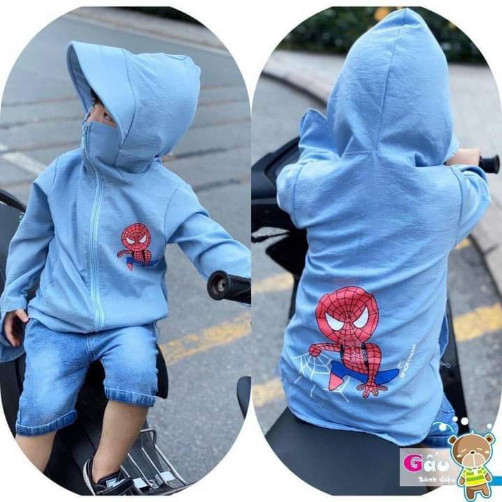 Áo chống nắng cho bé trai, họa tiết người nhện vải thông hơi thoáng mát