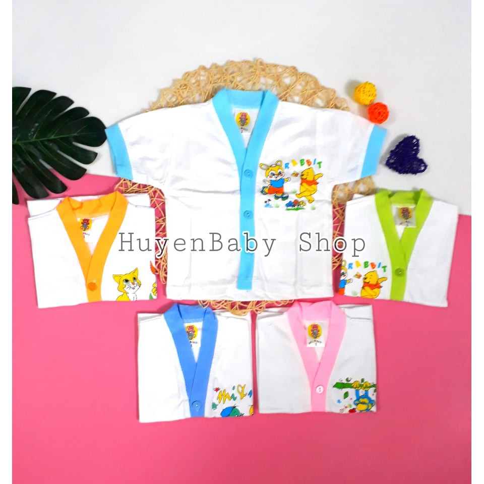 (Free ship) Bộ 5 áo sơ sinh tay ngắn màu trắng Hello Baby cho bé từ 3-11,3kg loại đẹp