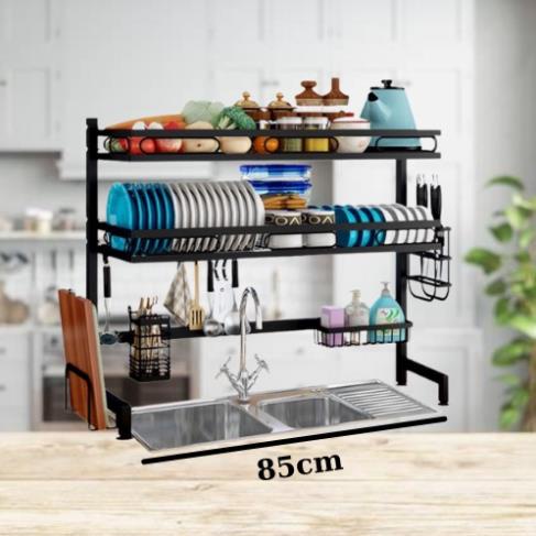 Kệ Để Bát Đĩa Đa Năng Thông Minh - Giá Để Đồ Chén Đĩa Dài 85cm Trên Bồn Rửa Bát Thép Carbon Sơn Đen Cao Cấp