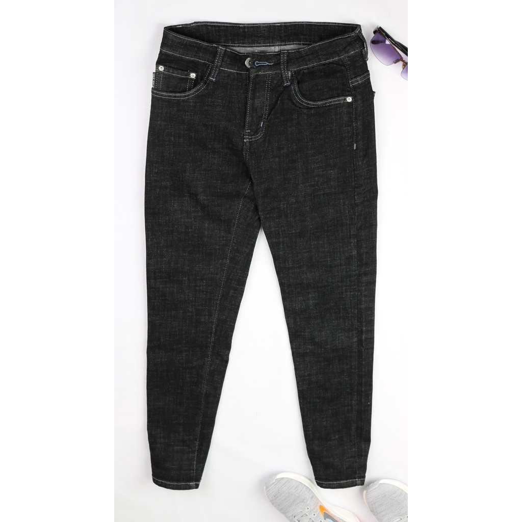 Quần Jean Nam Cao Cấp Đen Chỉ Nổi Không Ra Màu Form Slimfit Vải Dày Đẹp Co Giãn Tốt _ DJ10011