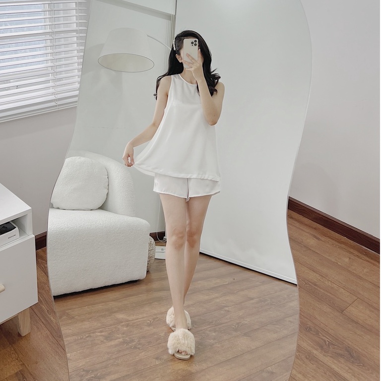 Set quần đùi áo sát nách vải kim cương trơn mặc nhà - Đồ ngủ cao cấp Châu Sa