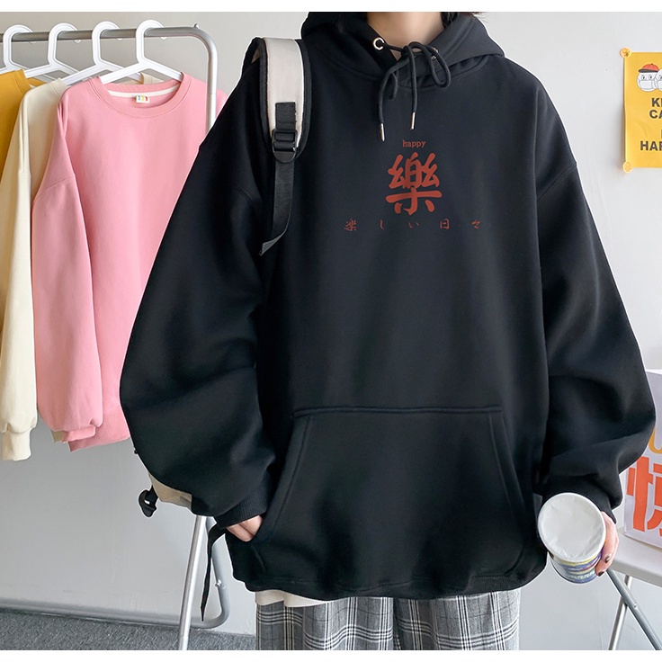 Áo khoác hoodie có mũ trùm đầu in chữ Trung Quốc dáng rộng thời trang cá tính M-3XL