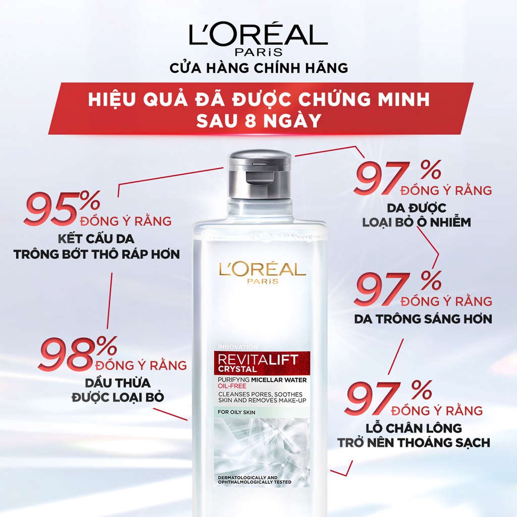Nước Tẩy Trang L'Oréal Paris Dành Cho Da Dầu 400ml Revitalift Crystal Purifying Micellar Water