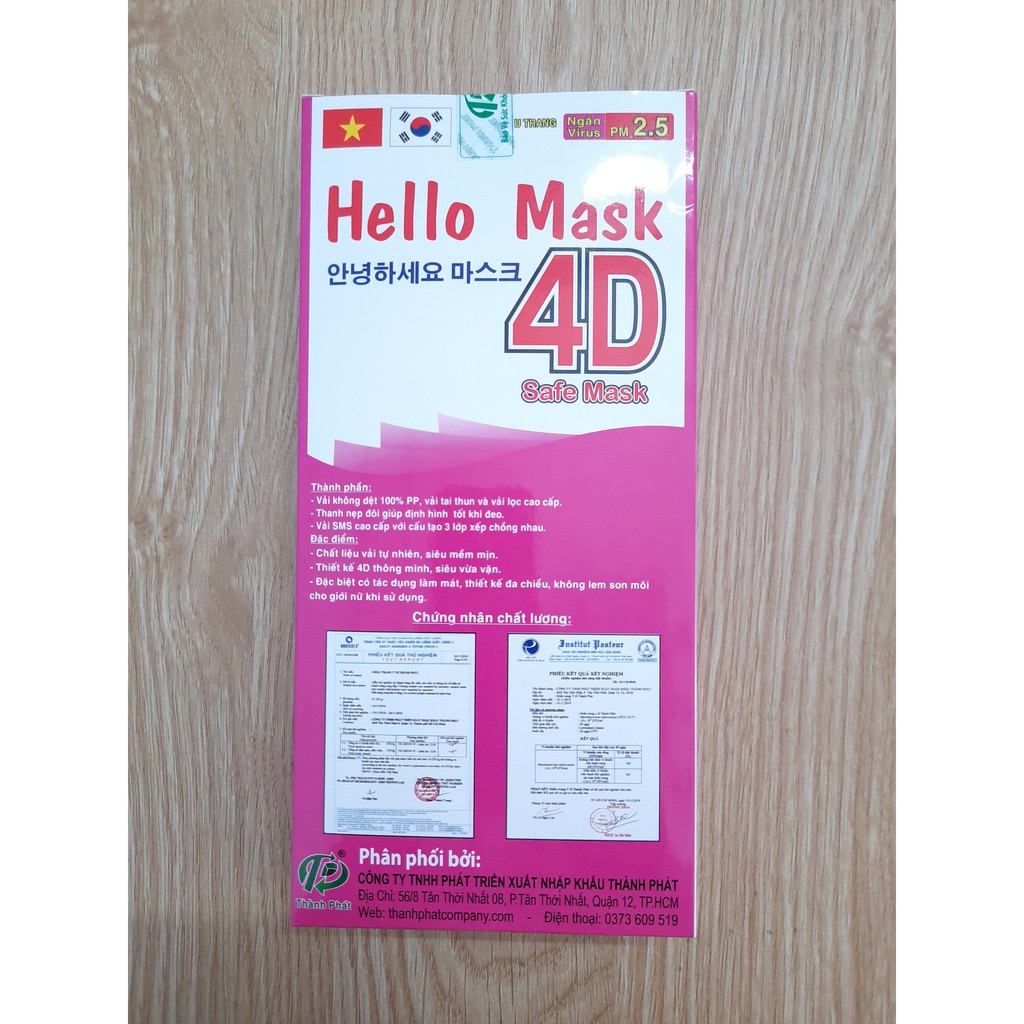 1 HỘP KHẨU TRANG 4D HELLO MASK MÀU HỒNG (10CAI)