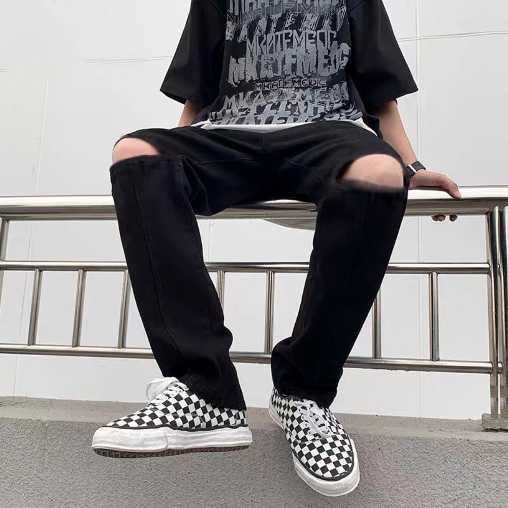 Quần Baggy Bò Nam Xanh Rách Gối Ống Suông Rộng Dáng Đứng Phong Cách Hàn Quốc Chất Vải Jeans Đẹp Không Xù Lông